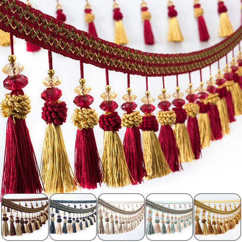พู่ Fringe ลูกไม้ Edging 1M Trim เย็บหัตถกรรมริบบิ้นลูกปัดคริสตัลเบาะ