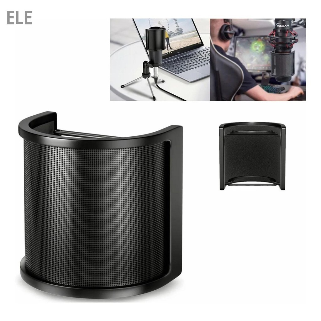 ELE Mic Pop Filter 3 ชั้นขนาดกะทัดรัด U รูปร่างไมโครโฟน Shield Windscreen สำหรับบันทึกการพูดร้องเพลง