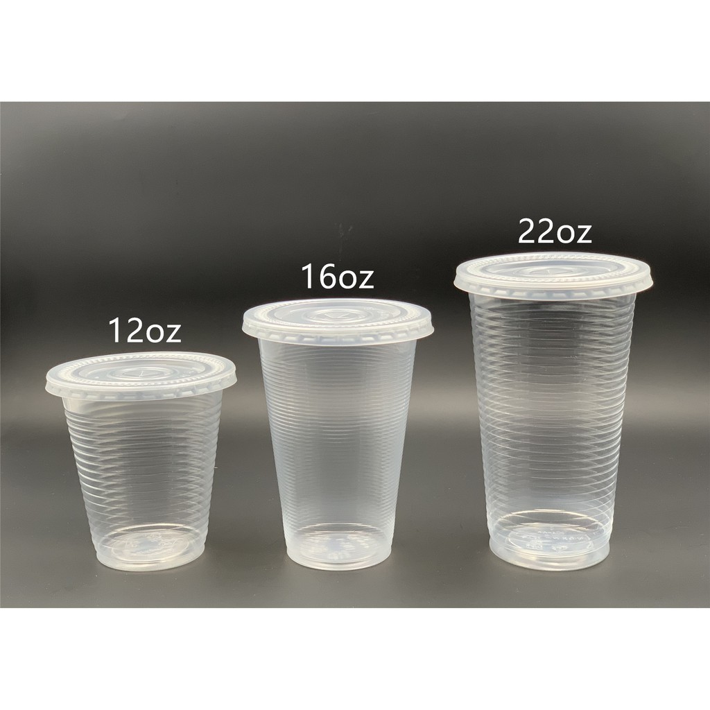 BENXON 12oz / 16oz PP Cup with "Flat Lid" [ 100 ชุด ] PP360 / PP500 - ถ้วยพลาสติกแบบใช้แล้วทิ้ง - 12