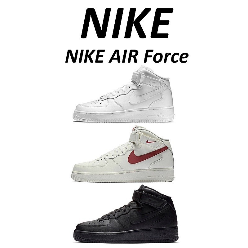 Nike Nike Air Force 1 Mid '07 Original High Top Sports Men's Casual Women's Shoes Pure White "Pure Black" Red Hook
