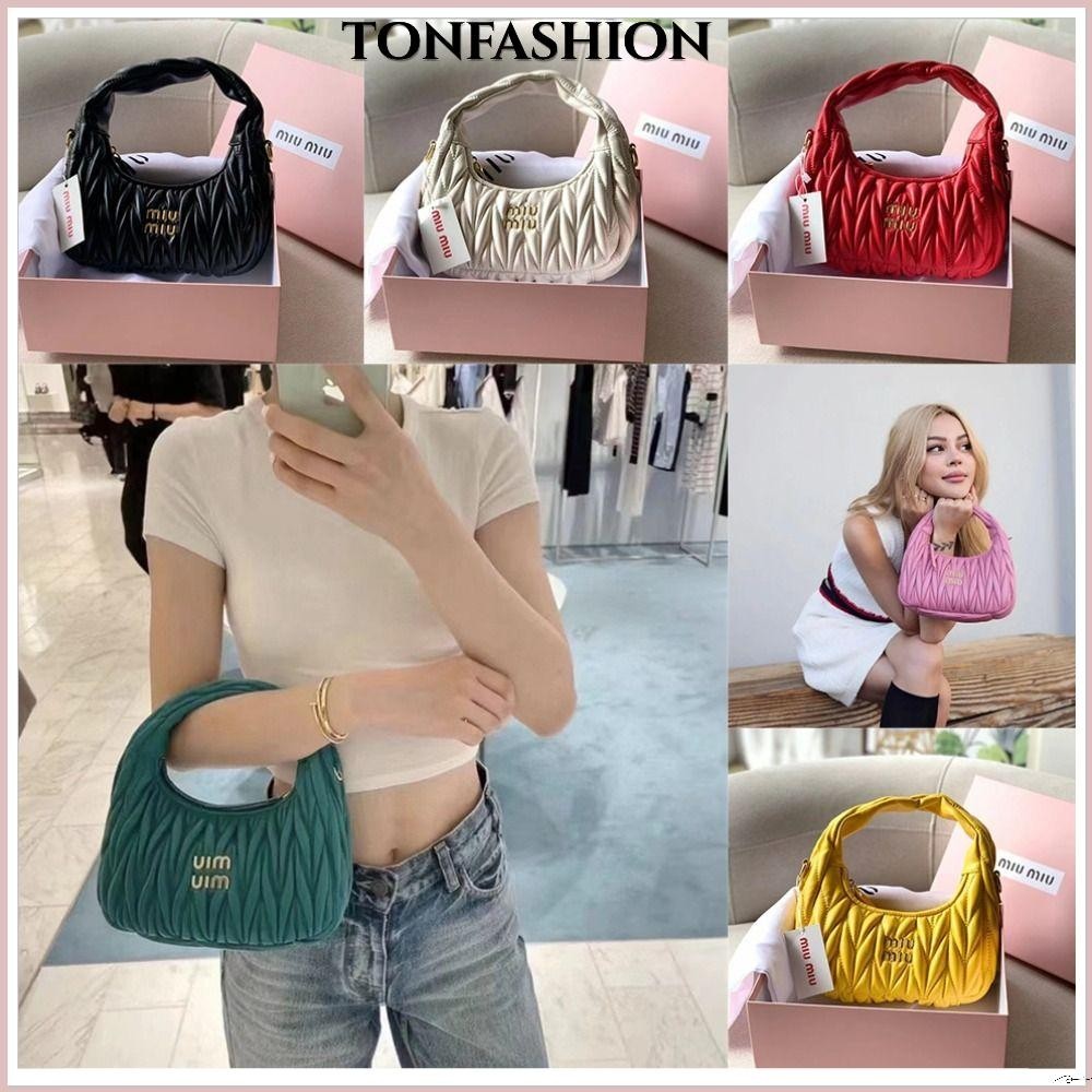 Tonfashion กระเป๋าถือ กระเป๋าสะพายไหล่ หนังแกะ จับจีบ หรูหรา สไตล์คลาสสิค