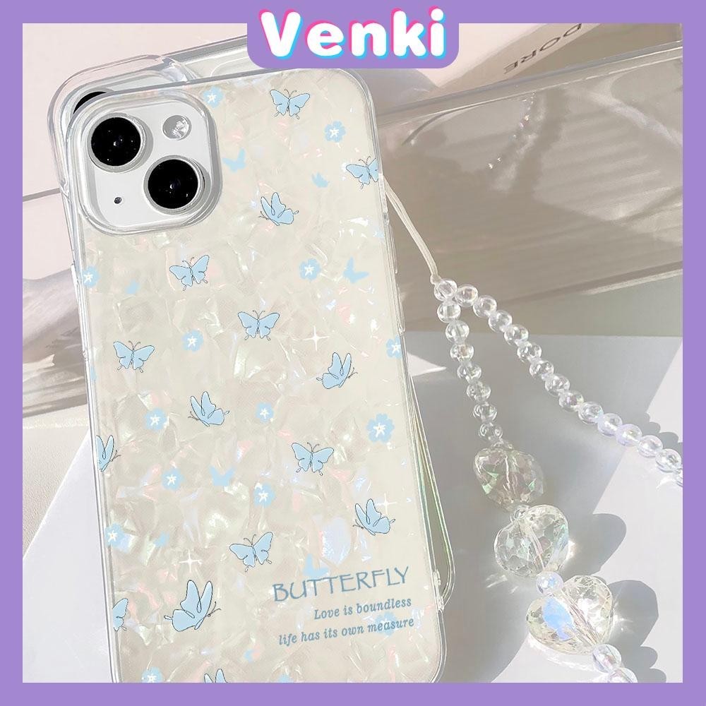 VENKI - สำหรับ iPhone 15 PRO MAX เคส iPhone สีสัน มหาสมุทร เชลล์ โฟโลกราฟิก เลเซอร์ เคสใส TPU นุ่ม ผีเสื้อตัวน้อยสีน้ำเงิน เข้ากันได้กับ iPhone 14 13 12 11 PRO MAX PLUS XR XS