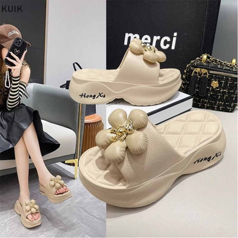 Kuik รองเท้าแตะแพลตฟอร์มลําลอง ส้นหนา สีพื้น แฟชั่นฤดูร้อน สําหรับสตรี 2024