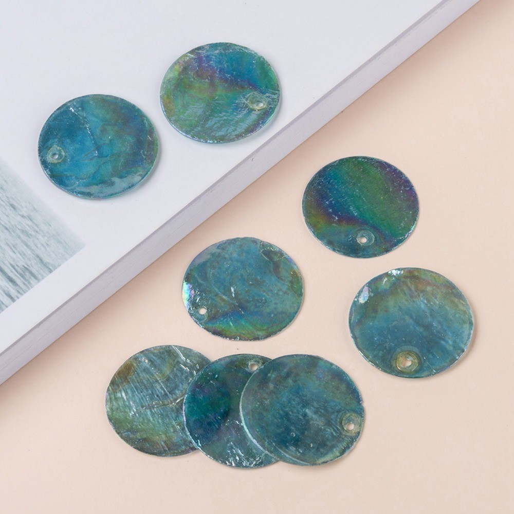 จี้รูปเปลือกหอยย้อมสี AB ทรงกลมแบน ขนาด 24~25x1~2 มม. รูขนาด 1.5 มม. 10 ชิ้น - รูปที่ 4