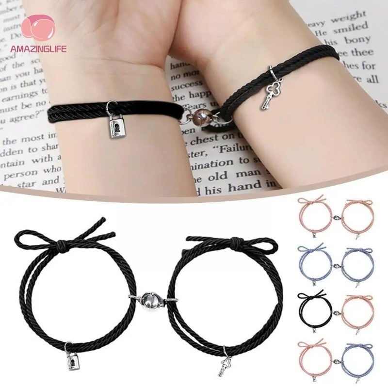 2 ชิ้น / เซต อินเทรนด์ สร้อยข้อมือคู่รัก ที่มีสีสัน กุญแจล็อค สร้อยข้อมือหัวใจ รัก สําหรับผู้หญิง ผู้ชาย สร้อยข้อมือโซ่ เครื่องประดับ