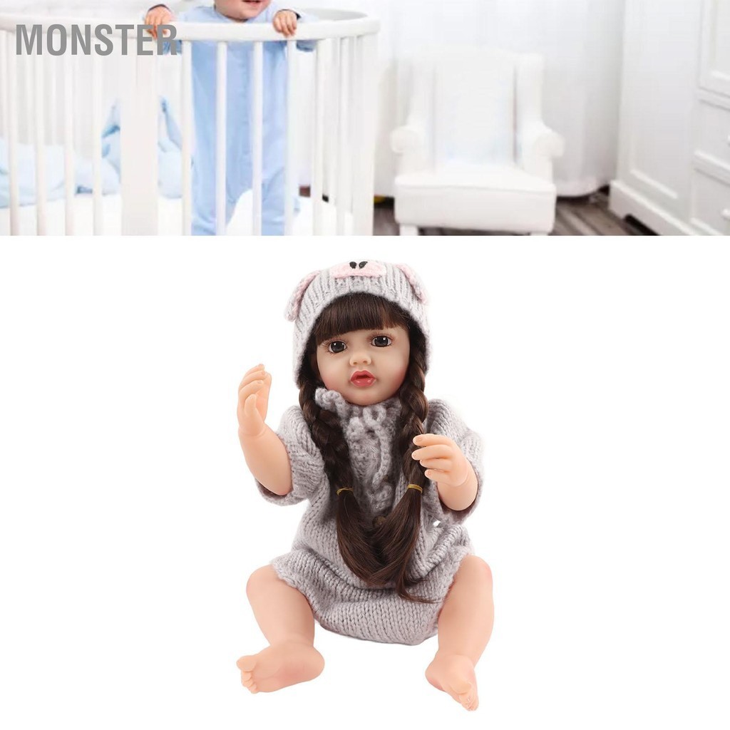 MONSTER 22 นิ้วตุ๊กตาทารกแรกเกิดเหมือนจริงซิลิโคนเต็มรูปแบบ Handcrafted ตุ๊กตาทารกแรกเกิดชุด Pacifier ขวดนมรองเท้า
