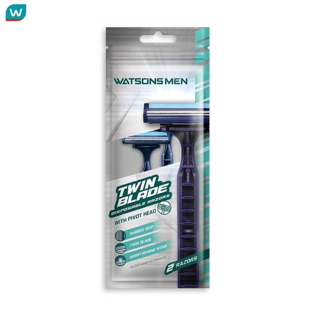 Watsons วัตสัน เม็น ทวิน เบลด ดิสโพซะบัล เรเซอร์ส มีดโกนสำหรับผู้ชาย แพ็ค 2 ชิ้น.