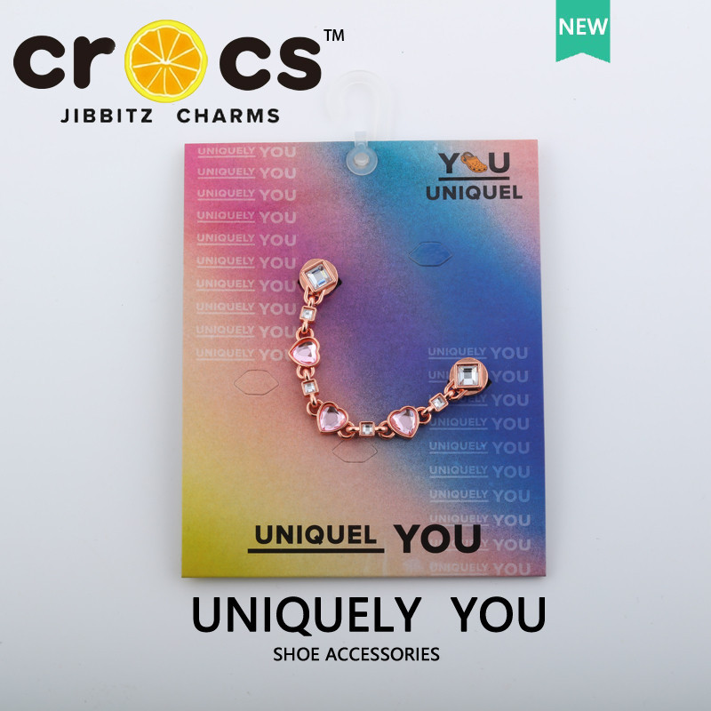 Jibbitz crocs charms ชุดหัวเข็มขัด โซ่อัญมณี สีชมพู (พร้อมการ์ดกระดาษแข็ง)