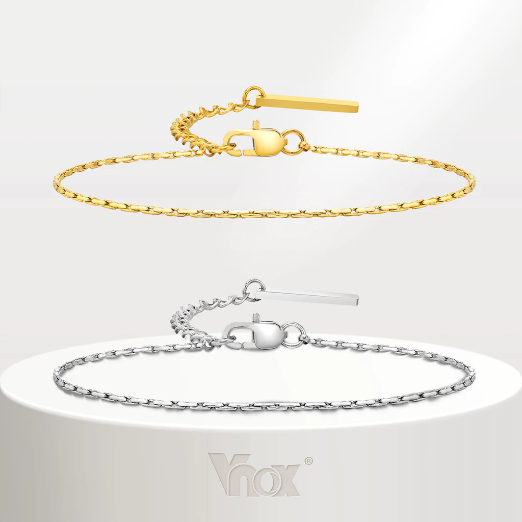 Vnox สร้อยข้อมือโซ่ค้อนทอง 18K แบบบาง กันแพ้ เครื่องประดับ สําหรับผู้หญิง ผู้ชาย
