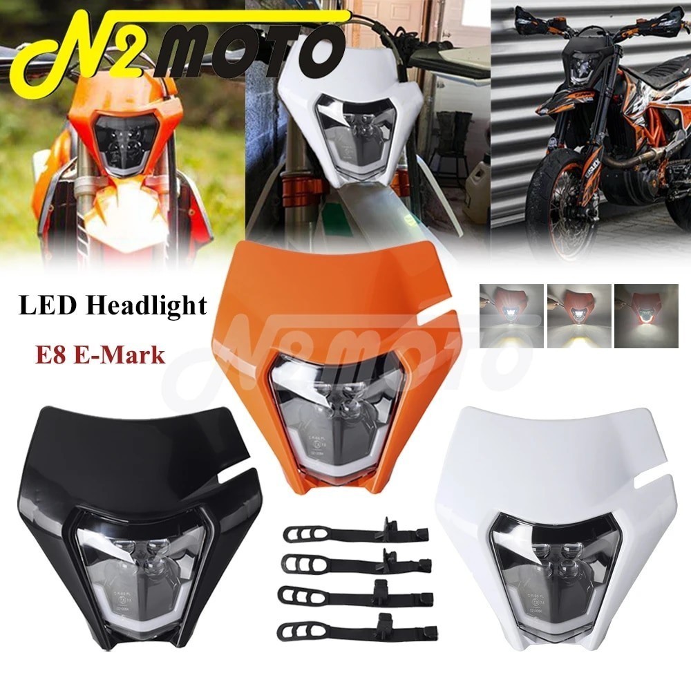 N2 Dirt Bike LED Headlight W/ Mask For 690 SMC Enduro R EU US orange 300 450 500 EXC XC-W Six Days 3