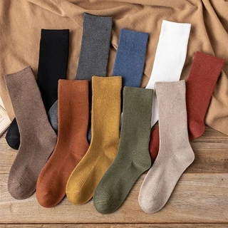 🌸พร้อมส่งในไทย🧦ถุงเท้าข้อกลางแฟชั่นญี่ปุ่น สีทึบ นุ่มสบาย ถุงเท้า JK สไตล์วิทยาลัย