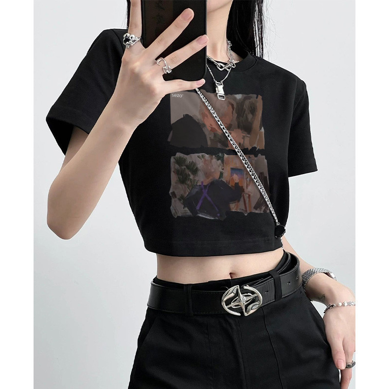 MAO SHOP  เสื้อยืด เบบี้ที Baby Tee เอิร์ธโทน แขนสั้น คอกลม ครอป เอวลอย CROP T-shirt ผ้าคอตตอน