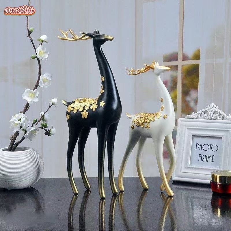 เครื่องประดับตั้งโต๊ะ ลายกวาง สีดํา และสีขาว สําหรับตกแต่งห้องนั่งเล่น และสํานักงาน