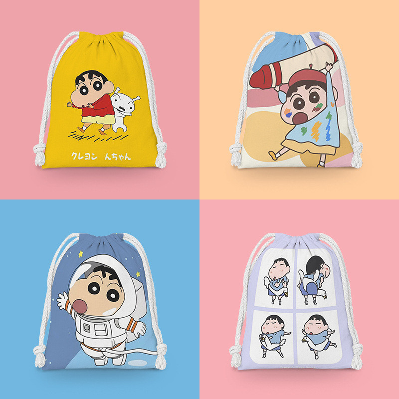 Crayon Shin-Chan Drawstring Pocket Drawstring Cartoon Small Cloth Bag Student Sundries Storage Bag Cosmetic Bag Portable Toiletry