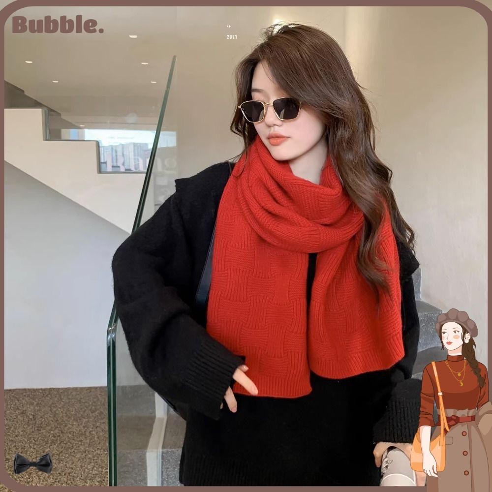 Bubble ผ้าคลุมไหล่ ผ้าพันคอ ผ้าถัก หนานุ่ม สีพื้น สไตล์ญี่ปุ่น 175x33 ซม. ให้ความอบอุ่น แฟชั่นฤดูหนาว สําหรับผู้หญิง