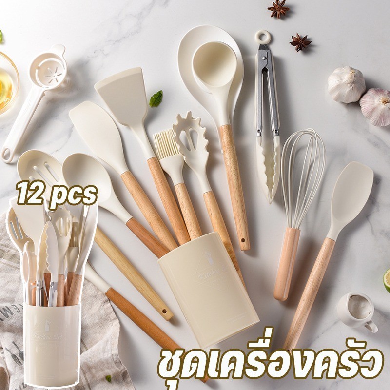 พร้อมส่ง พลั่วซิลิโคน อาหารไ ม่ติด กระทะ ซิลิโคนเพื่ อสุขภาพท นความร้อน งมือครัว ชุดเครื่องครัว