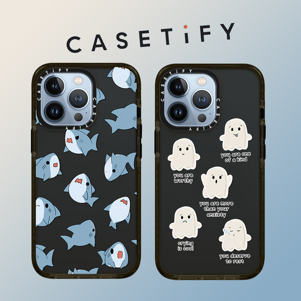 Casetifyy เคสโทรศัพท์มือถือแบบนิ่ม TPU กันกระแทก ลายฉลาม ดอกไม้ สีดํา สําหรับ iPhone 15 Pro Max 14 ProMax plus 13 12 12Pro 12PM 11 11PRO XR