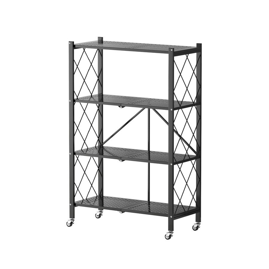 LOCAL789 Delicato ชั้นวางของเหล็กพับได้ 4 ชั้น FR002 ขนาด 34×71×122ซม. สีดำ ร้านอยู่ในไทย