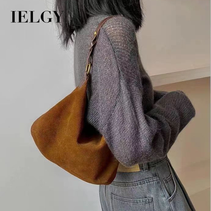 Ielgy Ladies Brown Niche Design Shoulder Bag Retro Underarm Bag Portable