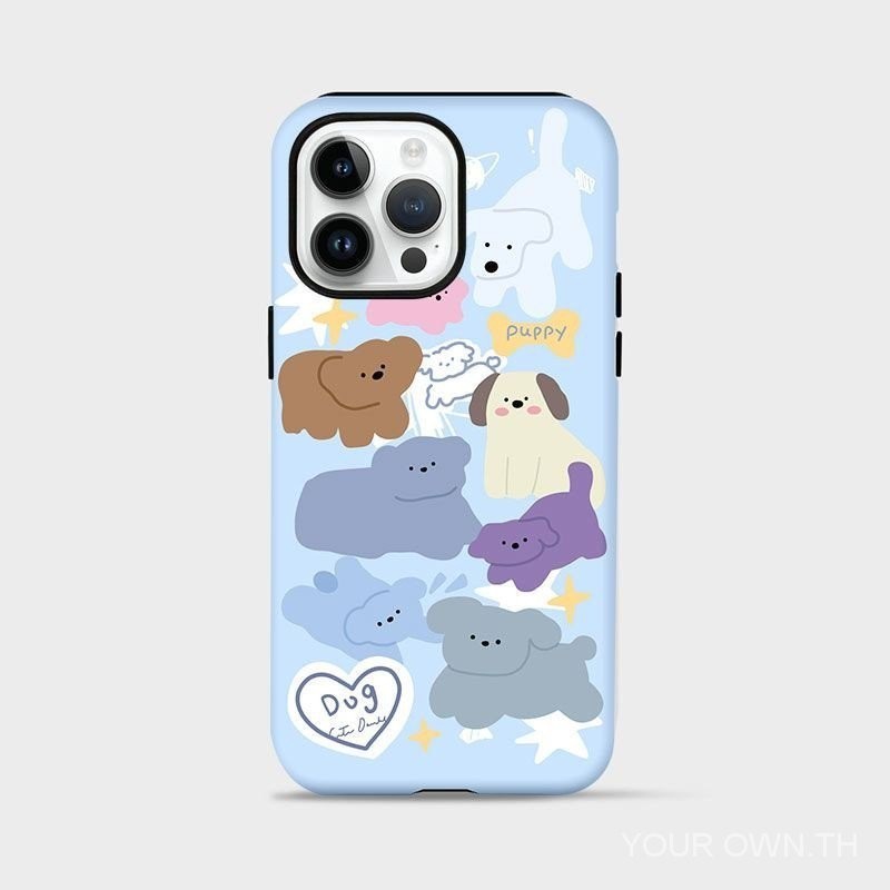 เคสโทรศัพท์มือถือ ลายลูกสุนัขน่ารัก สองชั้น ขอบกลม พรีเมี่ยม สําหรับ Apple 13.14 pro 15 14 12 CYOO