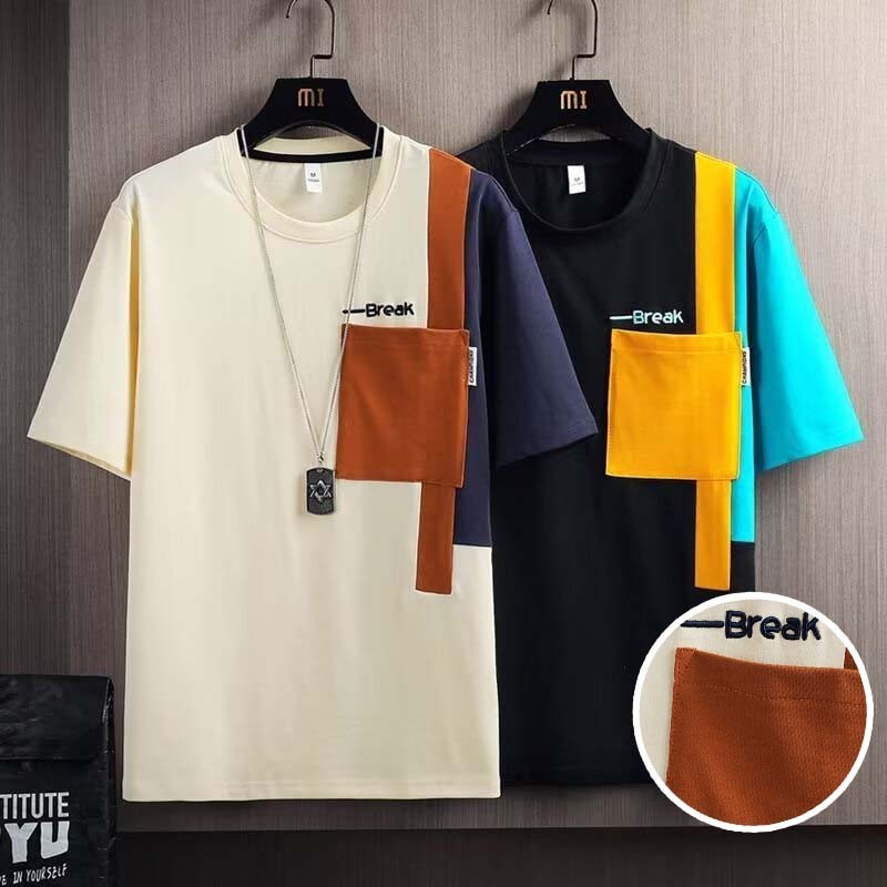 เสื้อยืดแขนสั้น คอกลม ทรงหลวม ระบายอากาศได้ดี สไตล์เกาหลี สําหรับผู้ชาย