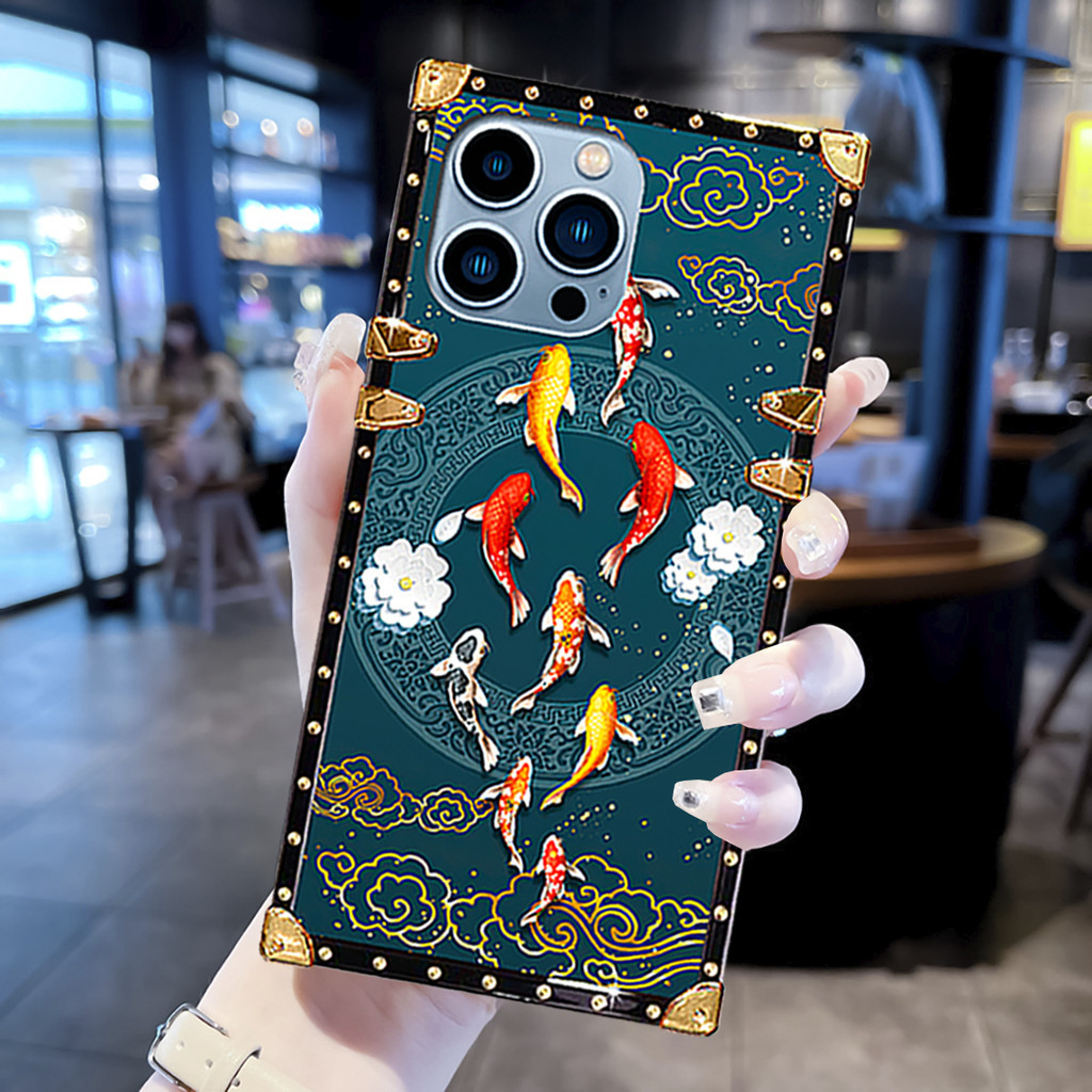 เคสโทรศัพท์มือถือ ทรงสี่เหลี่ยม กันกระแทก ลายปลาทอง แฟชั่นหรูหรา สําหรับ OPPO A79 5G A98 A97 A78 A58 A38 A57 A17 A17K A16 A15 A15S A55 A54 A31 A8 A72 A73 A93 A74 A94 A53 A52 A32