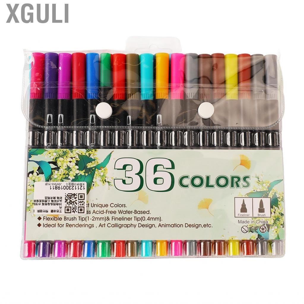 Xguli Watercolor Brush Marker Pen Set 36 Colors Dual Tip Pens Highly Absorbent Ergonomic Handle for Coloring Painting Kid