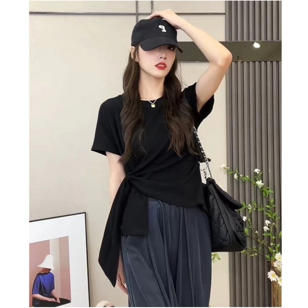 C&m เสื้อยืดลําลอง แขนสั้น ทรงสลิม สไตล์เกาหลี สําหรับผู้หญิง