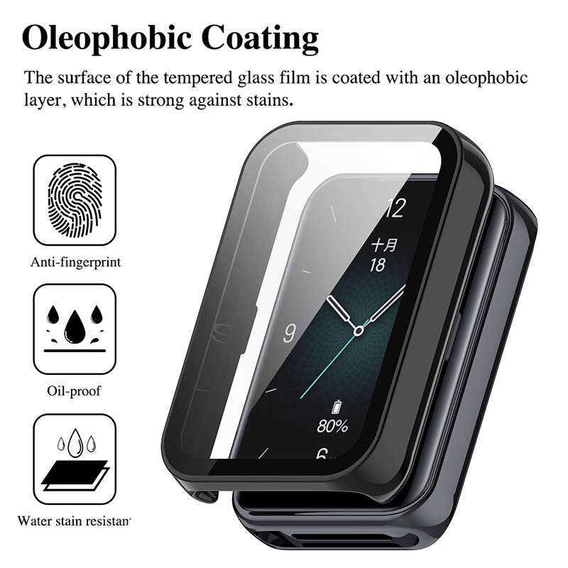 2-in-1 กระจกนิรภัย + เคส สําหรับ For Huawei Band 10 อุปกรณ์เสริม PC ฝาครอบป้องกันกันชนรอบด้าน + ตัวป้องกันหน้าจอ สําหรับ For Hauwei Band 9/8