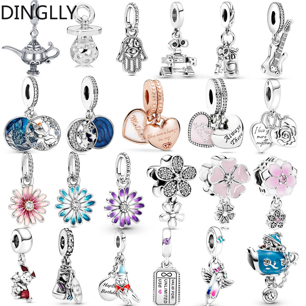 Dinglly จี้หุ่นยนต์กาน้ําชา รูปดอกเดซี่ สีเงิน สําหรับทําเครื่องประดับ Diy