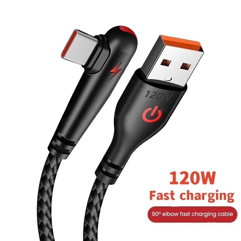 Twitch สายชาร์จโทรศัพท์มือถือ 120W USB เป็น Type-C 90 องศา ชาร์จเร็ว สําหรับ Huawei Xiaomi