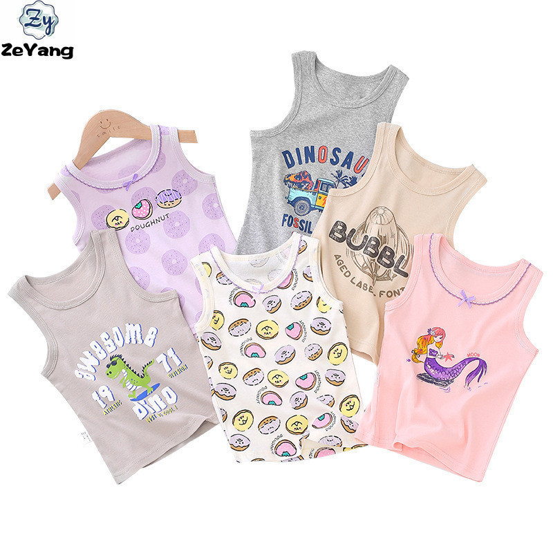 [ZY] พร้อมส่ง เสื้อกั๊กลําลอง ผ้าฝ้ายแท้ แขนกุด พิมพ์ลายการ์ตูน I-Shaped เข้ากับทุกการแต่งกาย สไตล์เกาหลี สําหรับเด็ก 90-160 ซม.