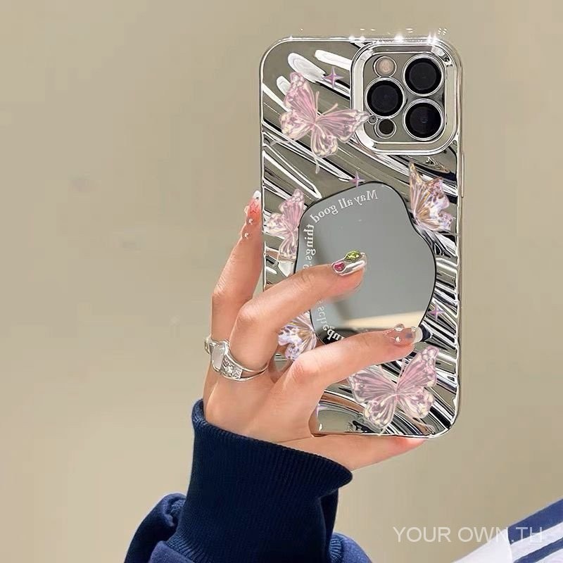 เคสโทรศัพท์มือถือ แบบนิ่ม ลายผีเสื้อ มีกระจก สําหรับ Apple 15 13 14promax 12 11pro Xr Xsmax