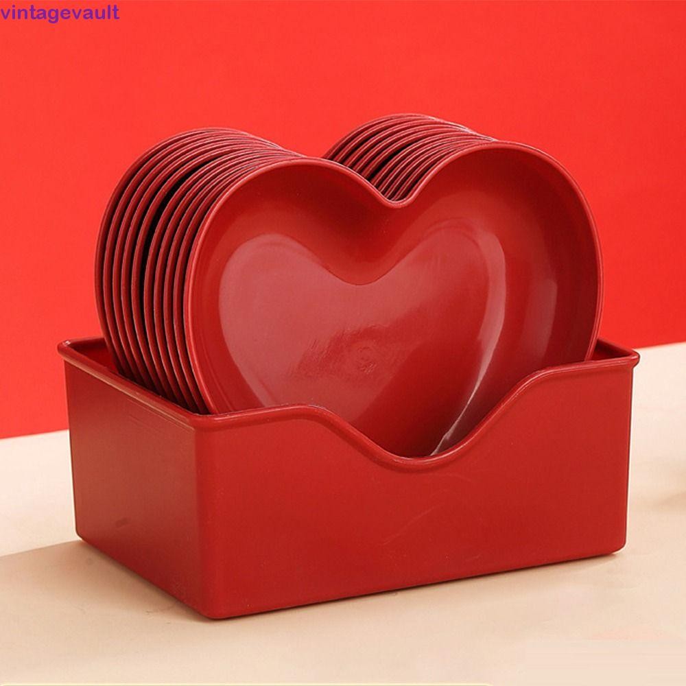 Vintagevault 5/10 ชิ้น Red Love Plate, พลาสติก Creative Love Fruit Plate, อเนกประสงค์รูปหัวใจนํากลับ