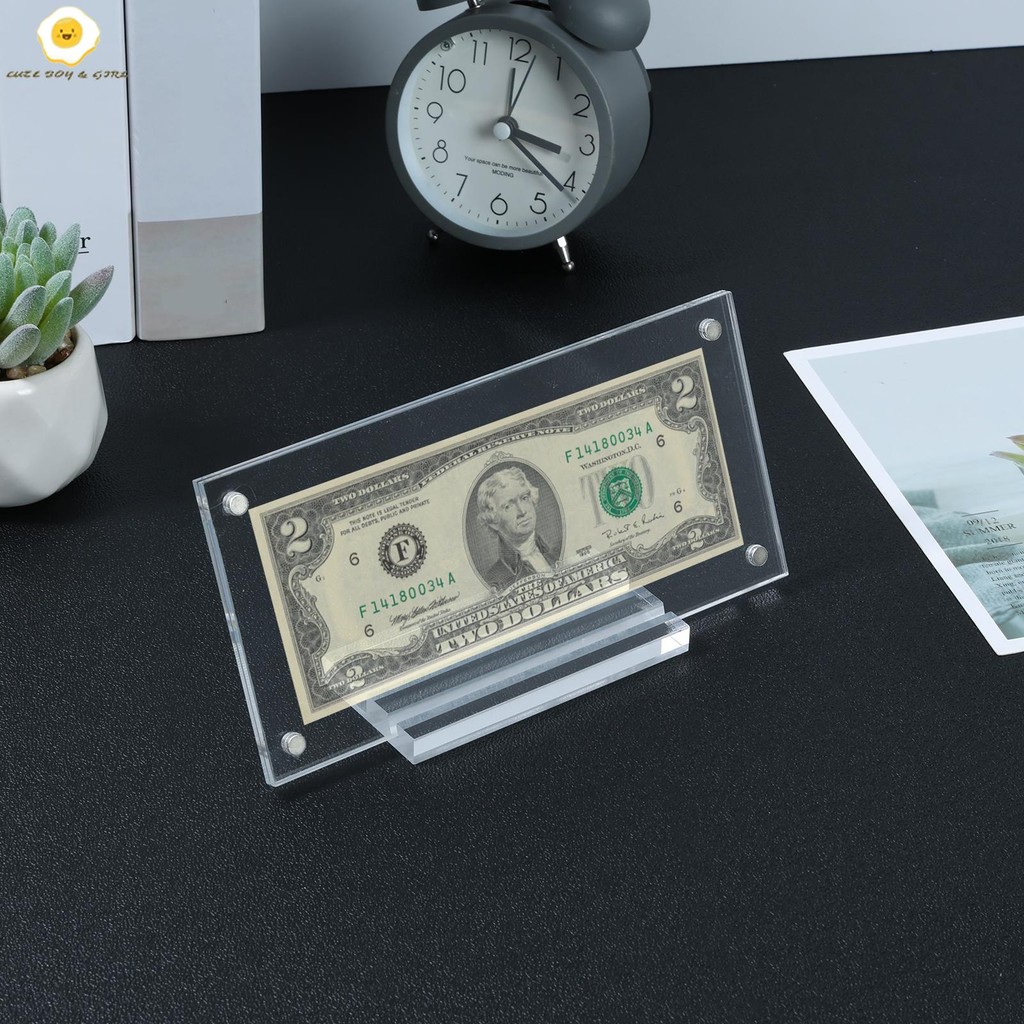 2 ชิ้น Dollar Bill Frame อะคริลิค Dollar Bill Holder พร้อมฐานสองด้านโปร่งใส Ticket Display Case Easy