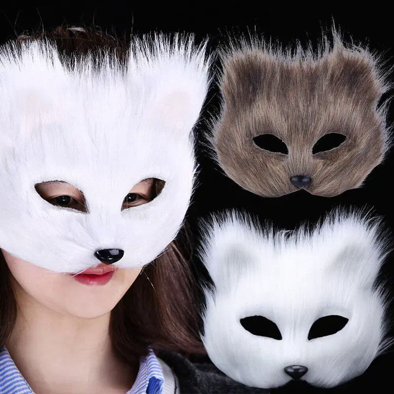 Furry Fox Masks Half Face Eye Mask Cosplay Props Halloween Christmas Carnival Party Animal Cosplay M