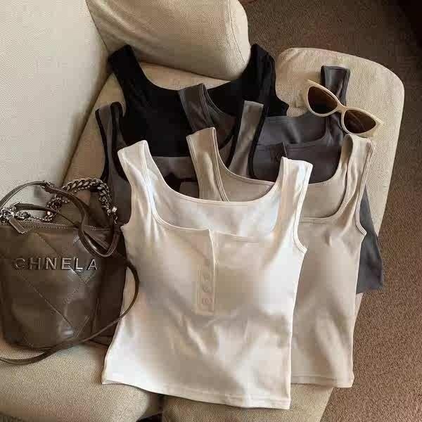 #422 เสื้อสายเดี่ยว เปิดหลังมีบราในตัว ไม่ต้องใส่เสื้อใน Built-in Bra camisole สวมใส่สบาย ผ้าดี