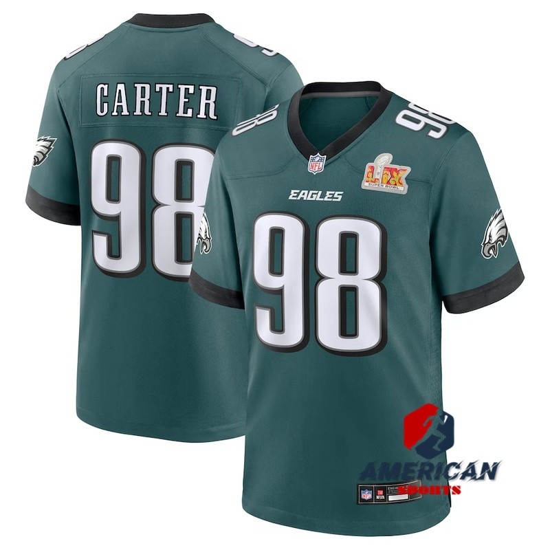 2025 Super Bowl LIX Mens Philadelphia Eagles Jalen Carter Midnight Green Limited American Football J