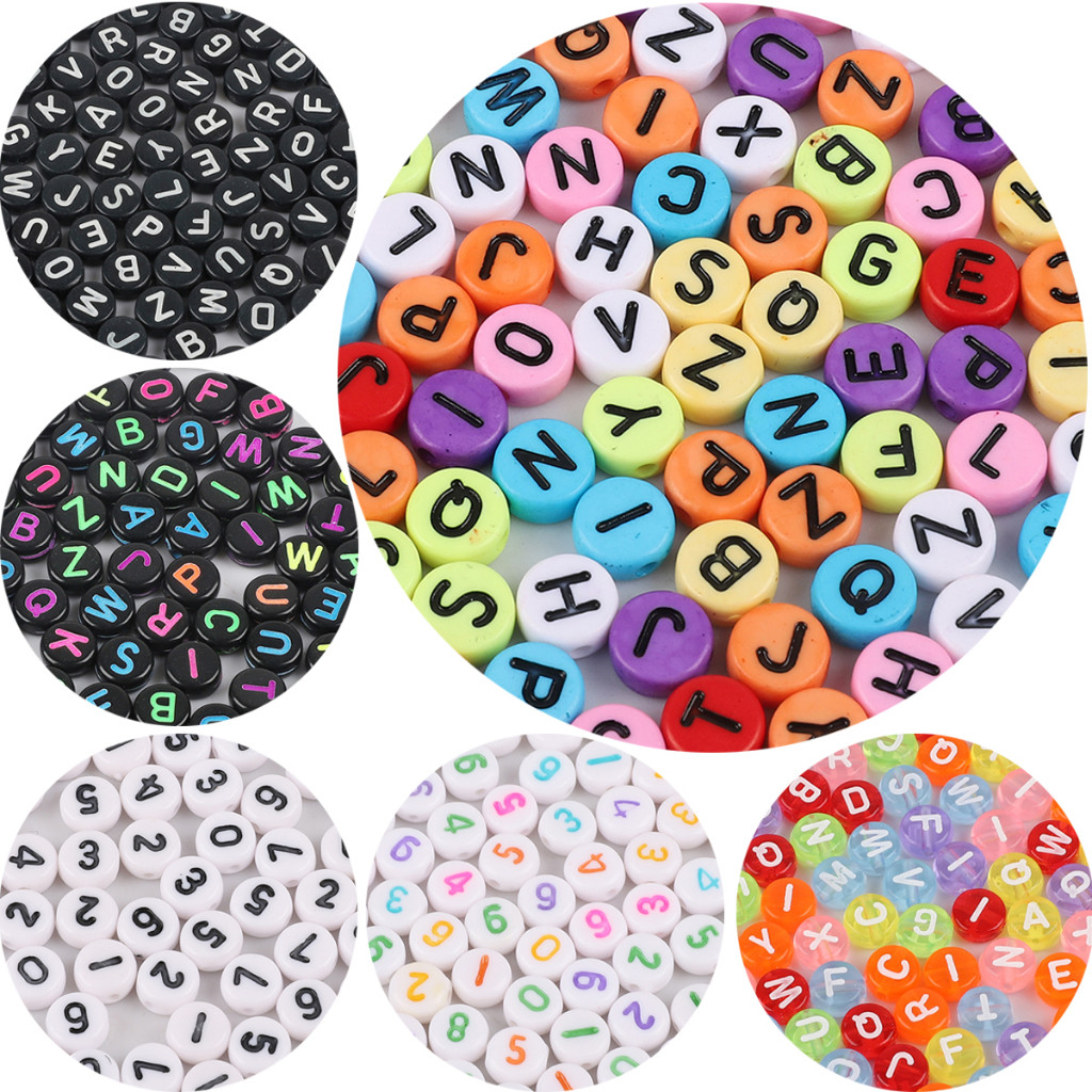 100 PC ผสมตัวอักษรภาษาอังกฤษลูกปัดอะคริลิคหัวใจแบนตัวอักษรจํานวนลูกปัดสําหรับ Charms สร้อยข้อมือสร้อยคอสําหรับตกแต่งบ้าน