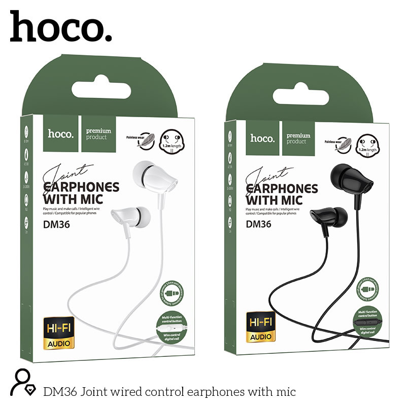 HOCO DM36 หูฟังอินเอียร์ พร้อมไมโครโฟน เสียงคมชัด ควบคุมเพลง & รับสายได้ หูฟังมีสาย หูฟังมีไค์ hc8