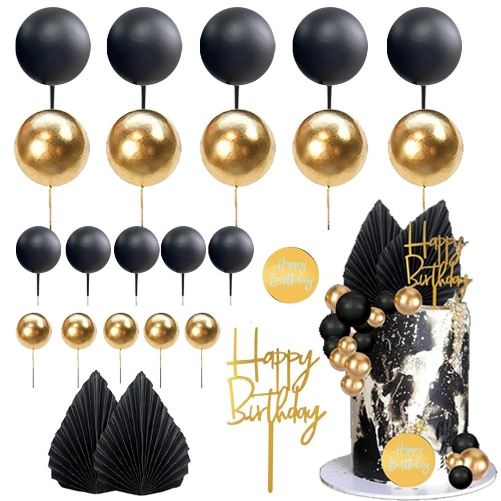 24pcs Man ตกแต่งเค้กสีดําทองลูกปาล์มใบเค้ก Topper สําหรับ Man Boy Bohemian สีดํางานแต่งงาน Baby Shower วันเกิด Part