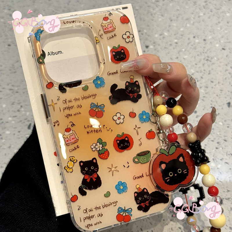 อินเทรนด์การ์ตูนเชอร์รี่ลูกแมวสร้อยข้อมือกำไลซิลิโคนใส เคสไอโฟน 15 13 11 12 14 Pro Max XR 8 14 15 7 6s Plus XS Max X SE