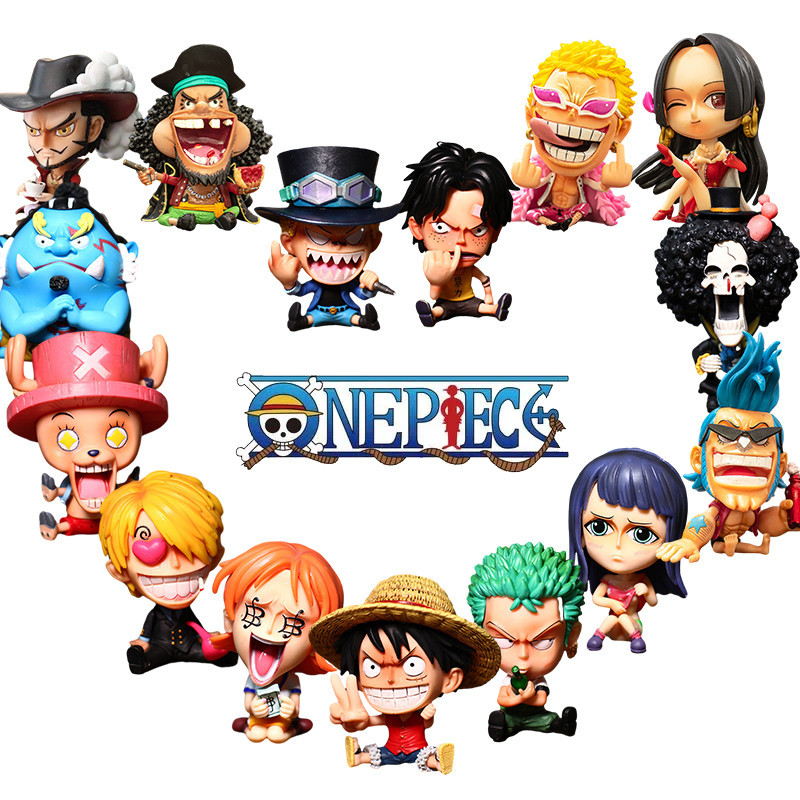 โมเดลฟิกเกอร์ One Piece Luffy Zoro Nami Chopper Sanji Usopp Hancock BROOK Sabo Ace Big Head Q Version ของเล่นสําหรับเด็ก
