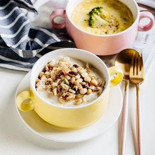 LEXO ถ้วยซุป เซรามิกส์ ชามซุป ถ้วยโจ๊ค มีหูจับทั้งสองด้านสีสันสะดุดตา Soup cup
