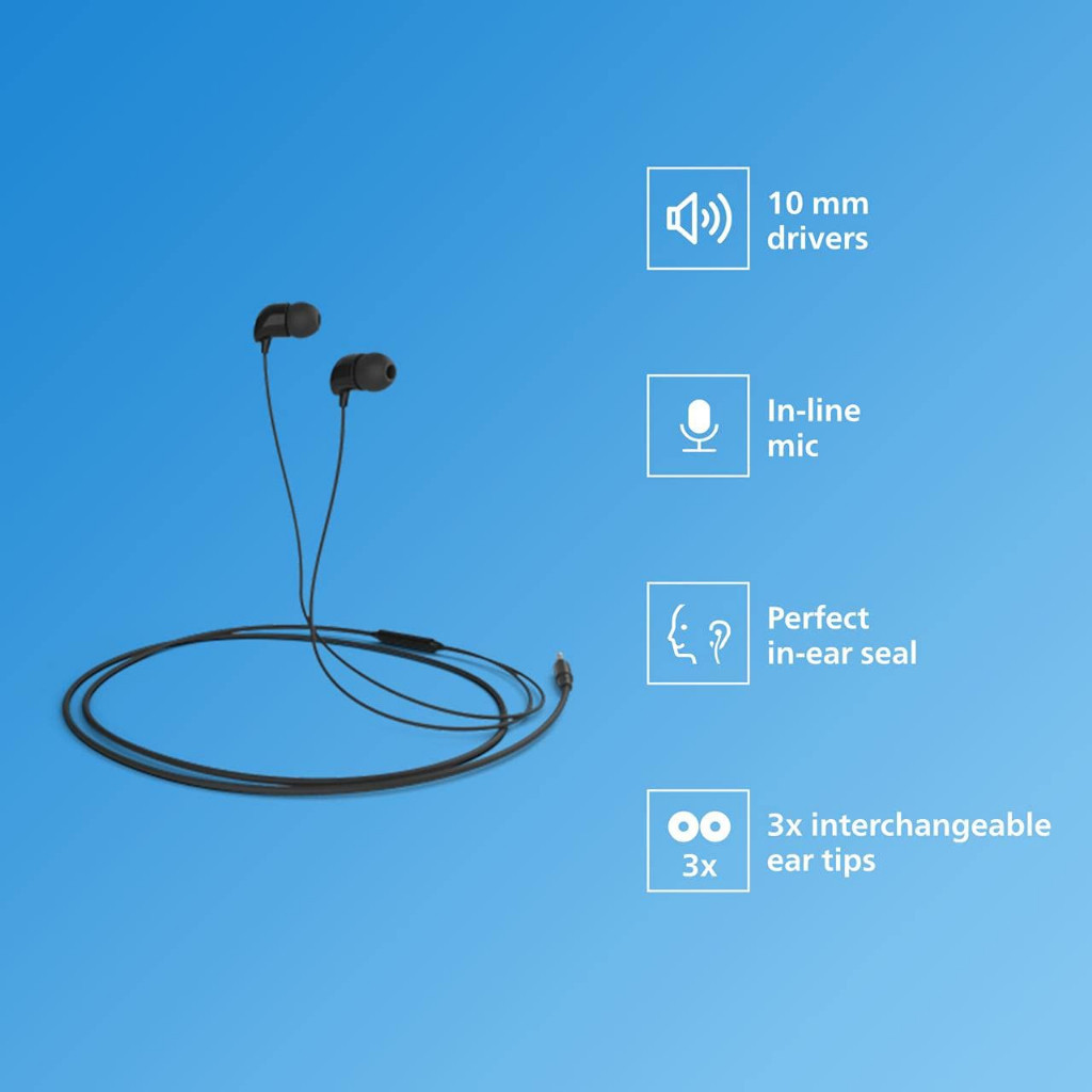 Philips in-ear Headphones (TAE1126BK) หูฟังที่มีไมโครโฟน หูฟัง In ear