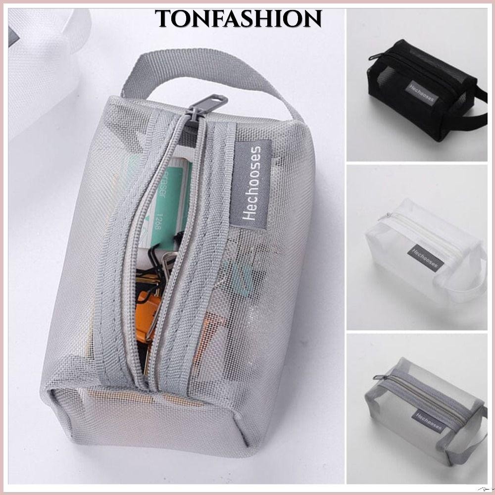 Tonfashion กระเป๋าใส่เหรียญ ตาข่าย ทรงสี่เหลี่ยม น้ําหนักเบา แบบพกพา ซิป ขนาดเล็ก เครื่องเขียน ระบายอากาศ ความจุขนาดใหญ่