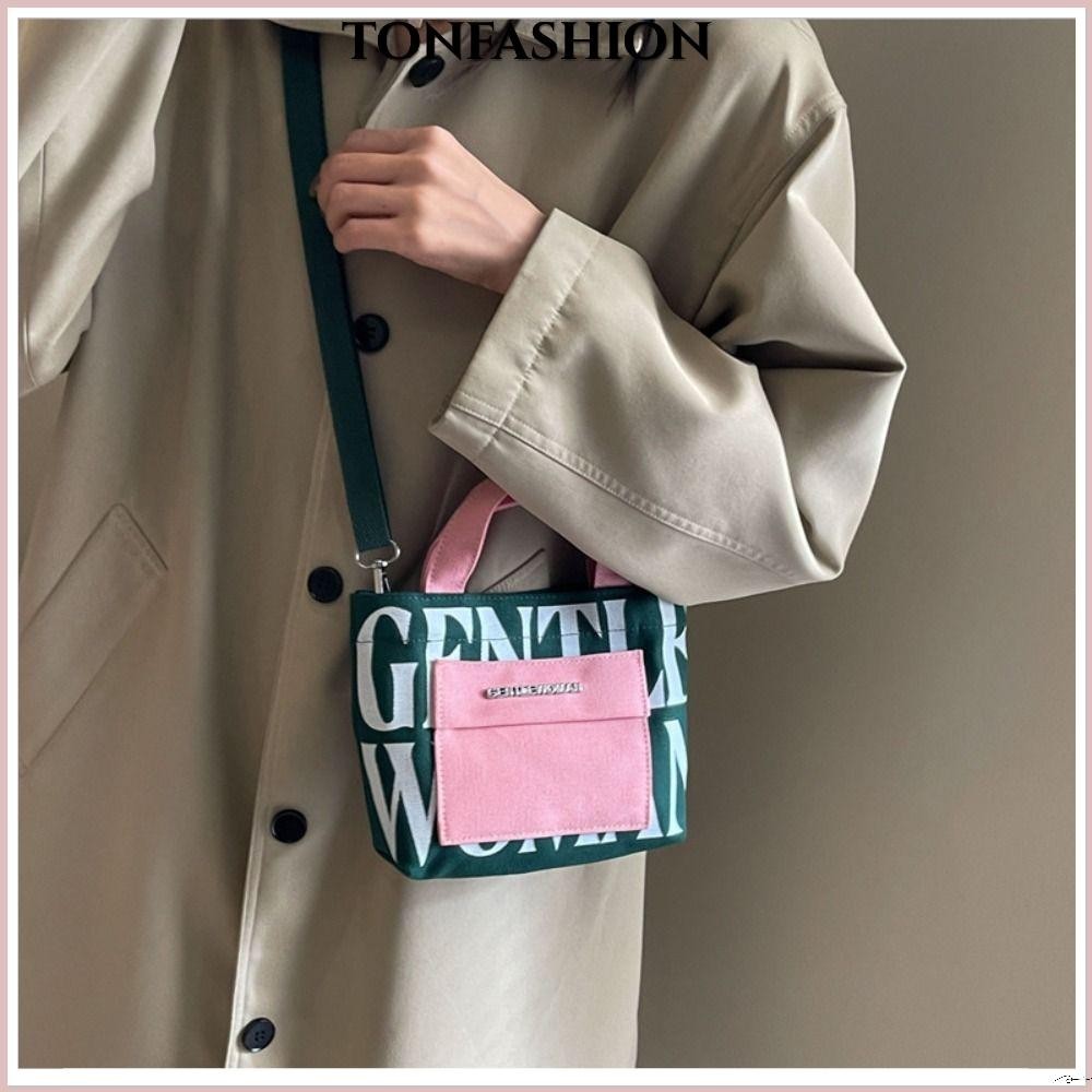 Tonfashion กระเป๋าสะพายข้าง ผ้าแคนวาส ทรงสี่เหลี่ยม ขนาดเล็ก จุของได้เยอะ พิมพ์ลายตัวอักษร