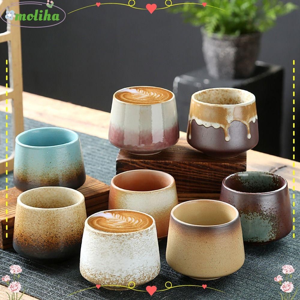 Moliha ถ้วยกาแฟเซรามิค ลายเครื่องปั้นดินเผา แนวเรโทร สร้างสรรค์ ขนาด 200 มล. สําหรับสํานักงาน