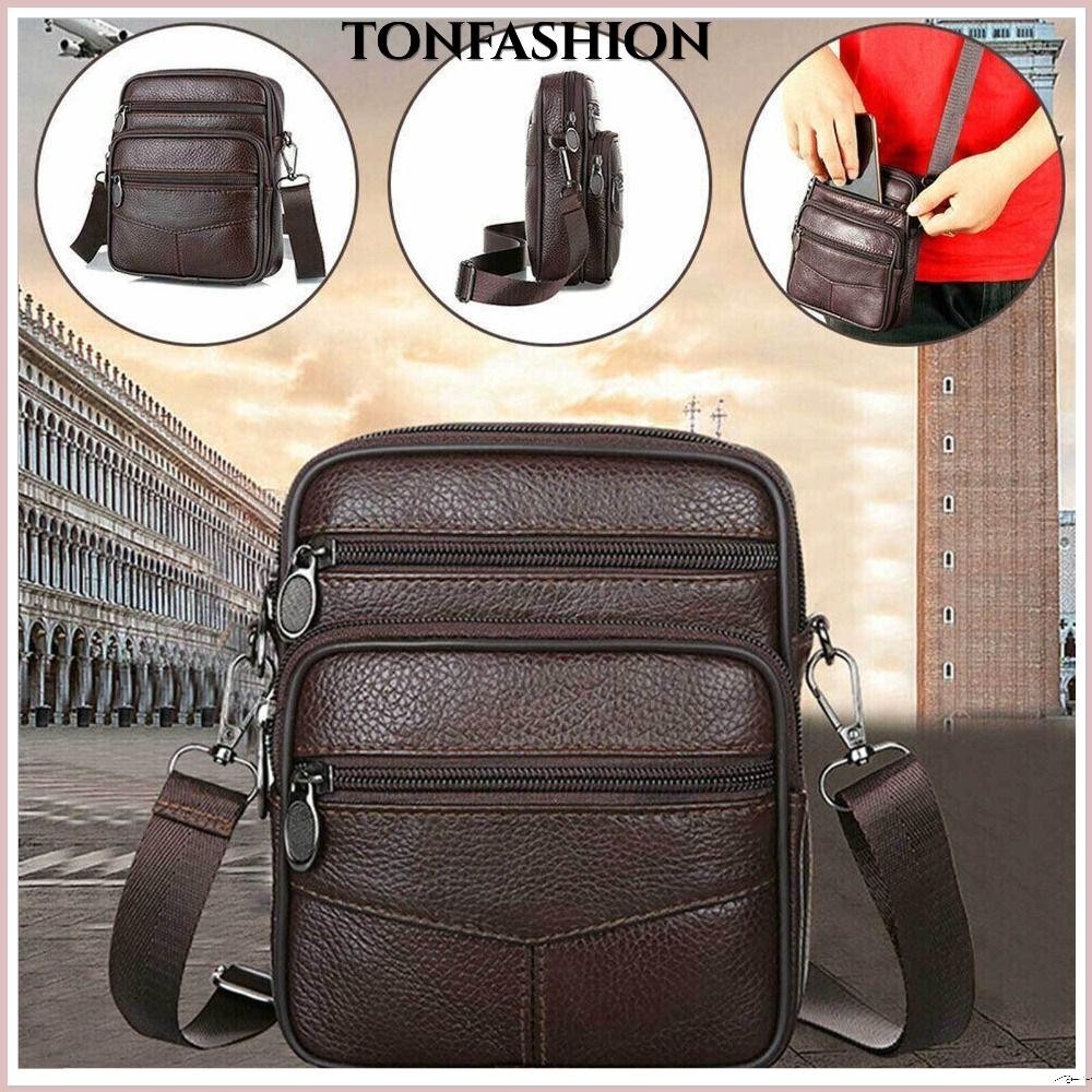 Tonfashion กระเป๋าสะพายไหล่ กระเป๋าถือ หนังแท้ ทรงสี่เหลี่ยม มีซิป เหมาะกับการพกพาเดินทาง ปาร์ตี้ สไตล์นักธุรกิจ สําหรับผู้ชาย