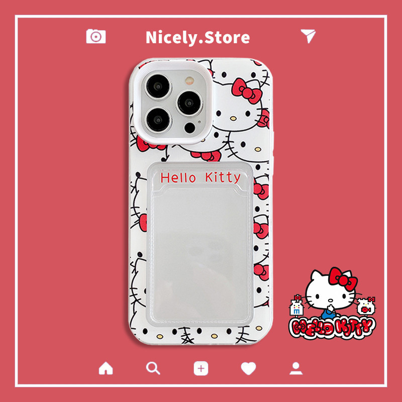 3 in 1 เคสโทรศัพท์มือถือ กันกระแทก ลาย Hello Kitty พร้อมช่องใส่บัตร สําหรับ iPhone 15 14 14Plus 13 12 11 Pro Max Xs Xr X 8 7